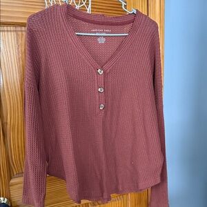 American Eagle Outfitters Women's Maroon Waffle Knit Top